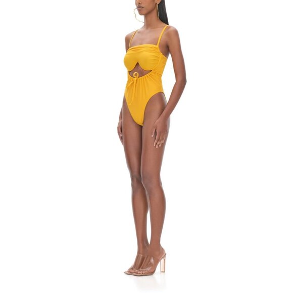 NWT Andrea Iyamah‎ Tiaca One Piece Swimsuit In Marigold Yellow Cutout Size S - Picture 1 of 12